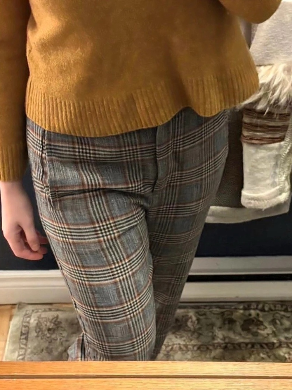 Wilfred Tie-Front Pant Plaid Trousers in Gray & Orange